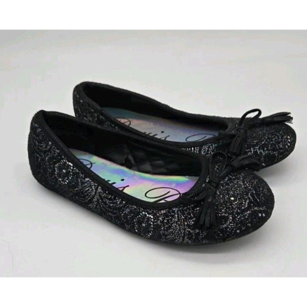 Paris Blues Darla Girls 1 Shoes Black Slip On Classic Flats Bows Metallic Floral